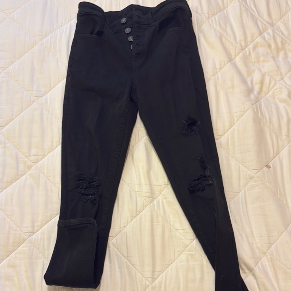 Black Distressed High-Waisted Jeans